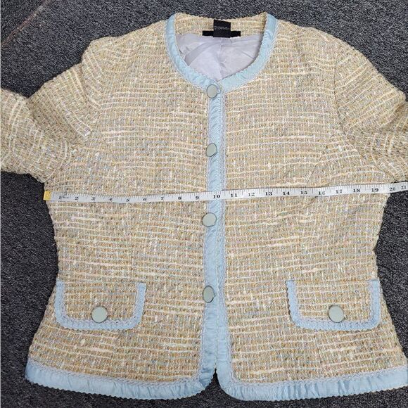 ECI beige boucle tweed blazer with blue trim  plazacore jacket M‎ - Picture 11 of 12